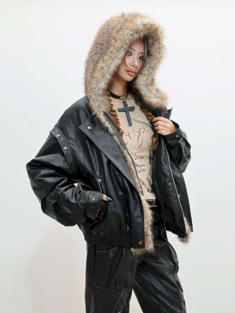 Fur Patchwork Flight Leather Jacket【s0000014838】