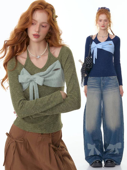 Halter Neck Long Sleeve Knit Sweater【s0000014358】