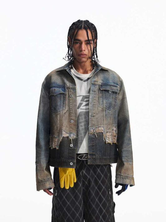 Destroyed Panelled Denim Jacket【s0000015180】