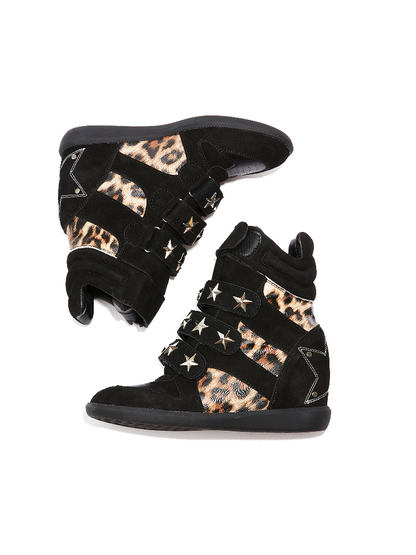 Vintage Leopard Leather High Top Sneakers【s0000018194】