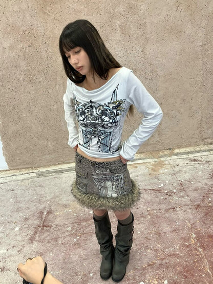 Snow Leopard Corduroy Short Skirt【s0000018068】