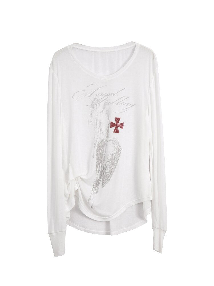 Knight Print Irregular T-Shirt【s0000016574】