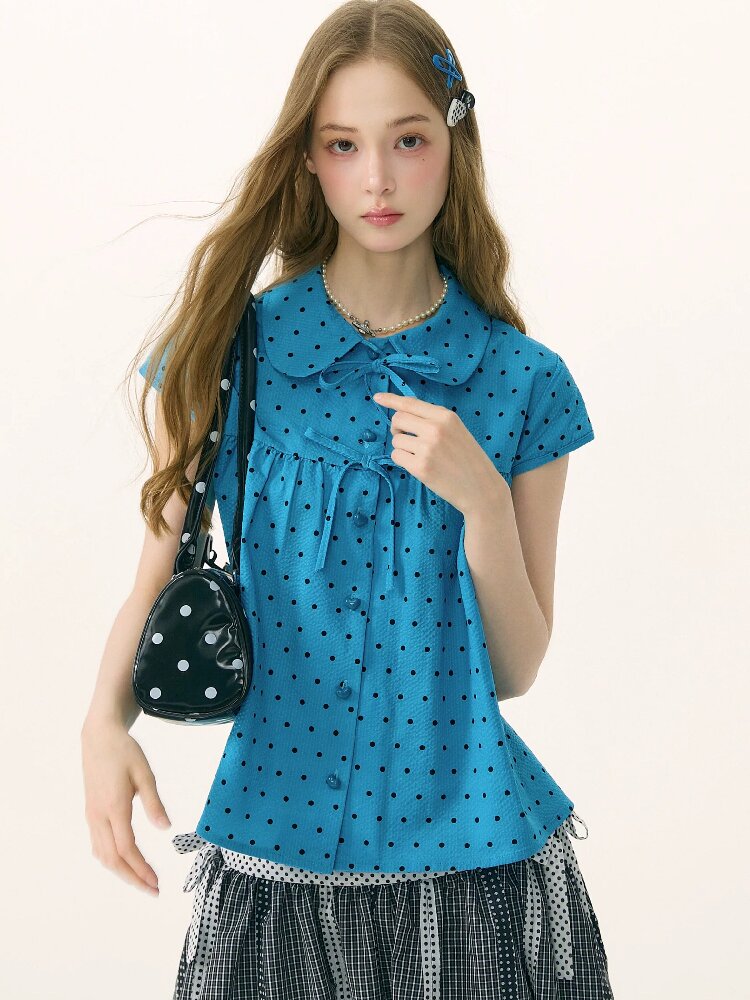 Doll Collar Bow Polka Dot Shirt【s0000016851】
