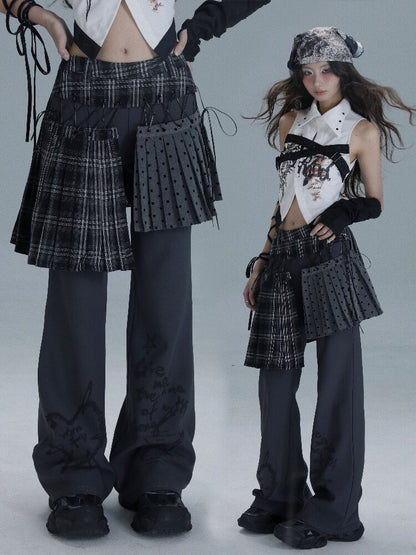 Layered Plaid Patchwork Culottes【s0000016722】