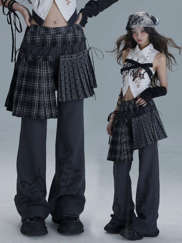 Layered Plaid Patchwork Culottes【s0000016722】