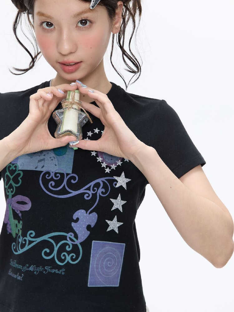 Two Color Vine Slim Short T-Shirt【s0000016407】