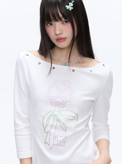 White Clover Hot Bead T-Shirt Top【s0000016408】