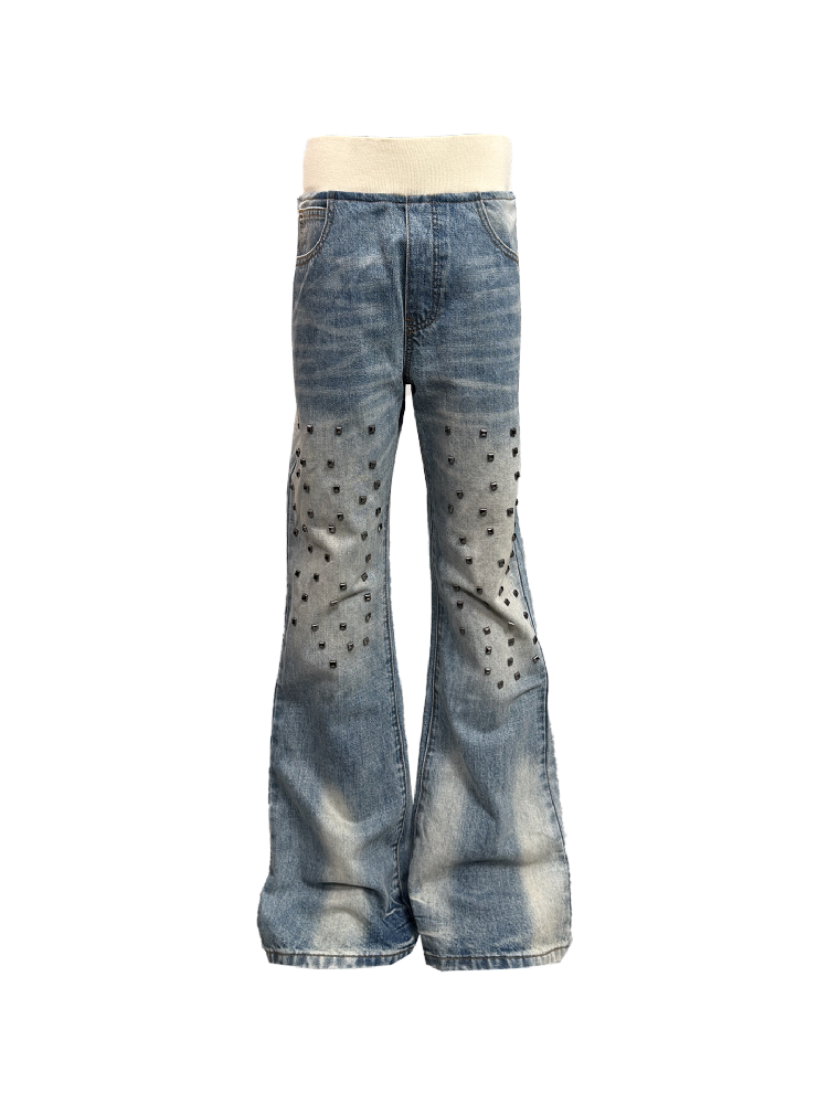 Patchwork Studded Straight Jeans【s0000018362】