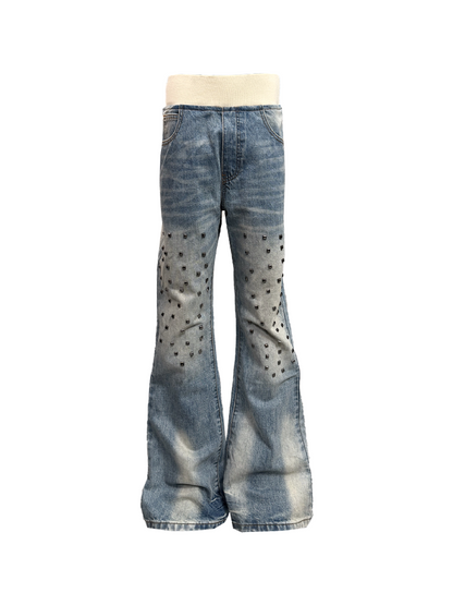 Patchwork Studded Straight Jeans【s0000018362】