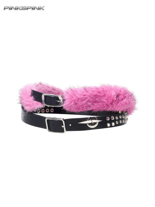 Black Metal Rock Rivet Wool Belt【s0000015131】