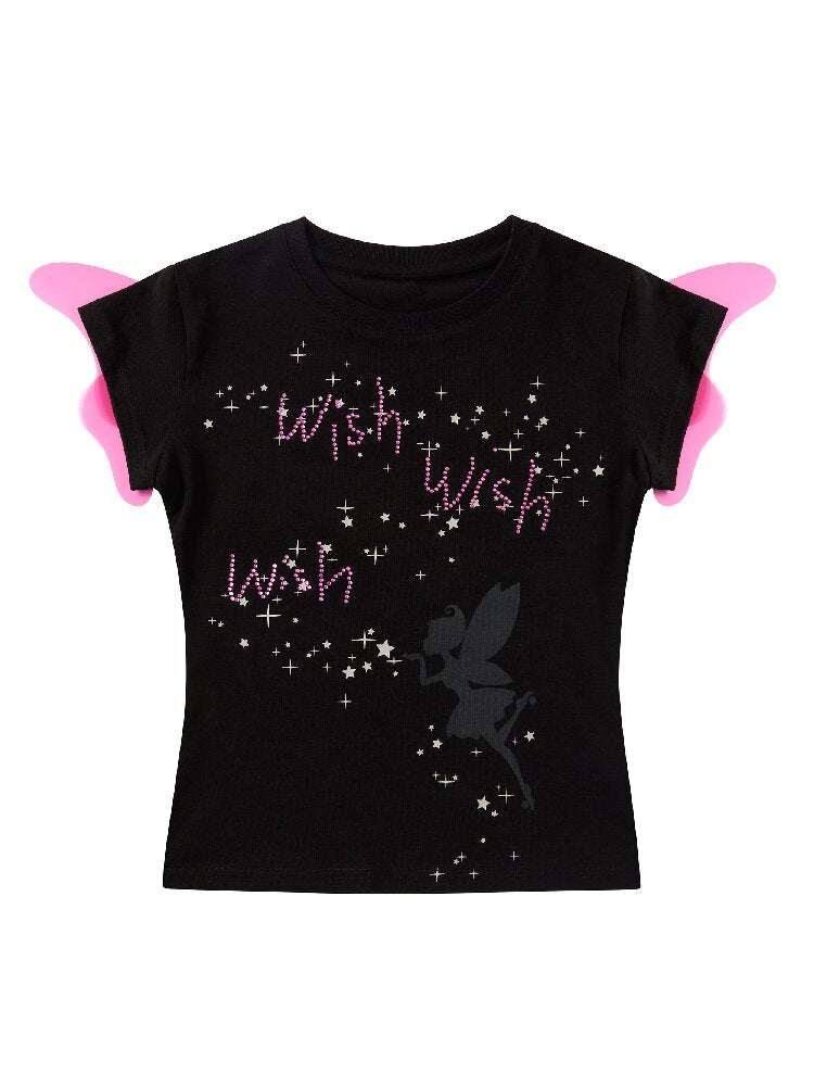 Rhinestone Fairy Wing Short Sleeve T Shirt【s0000018732】