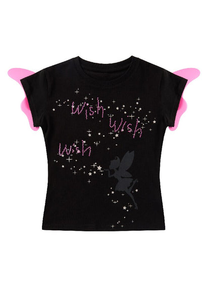 Rhinestone Fairy Wing Short Sleeve T Shirt【s0000018732】