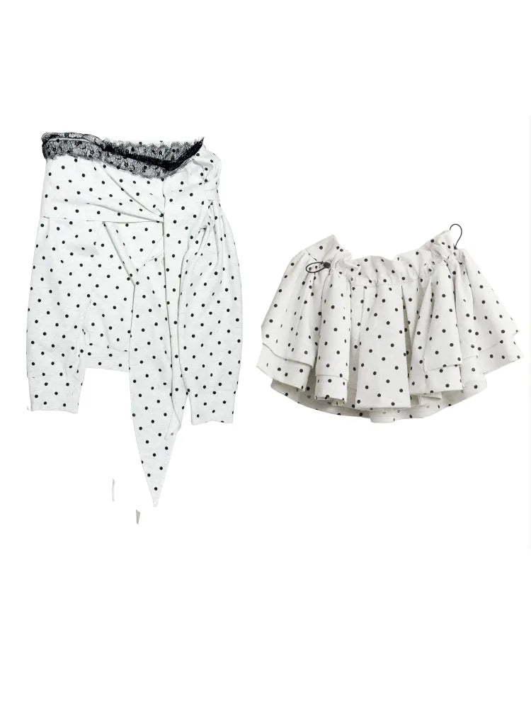 Lace-up off-the-shoulder polka dot sweatshirt【s0000014040】