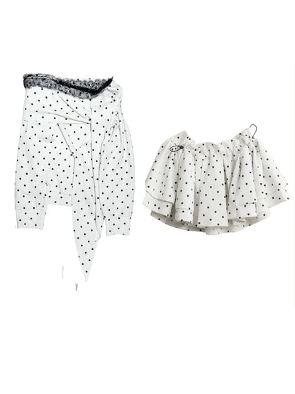 Lace-up off-the-shoulder polka dot sweatshirt【s0000014040】