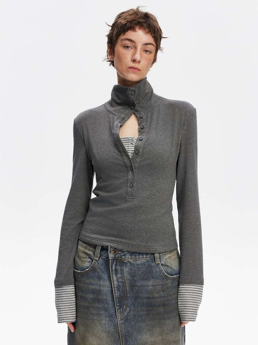 Comfortable Slim Henry Neck Knitted Top【s0000014878】