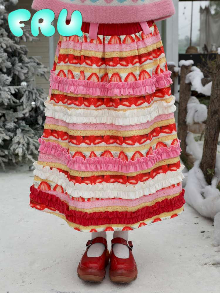 Corduroy Strawberry Print Skirt【s0000015104】