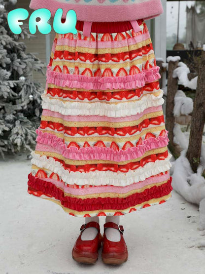 Corduroy Strawberry Print Skirt【s0000015104】