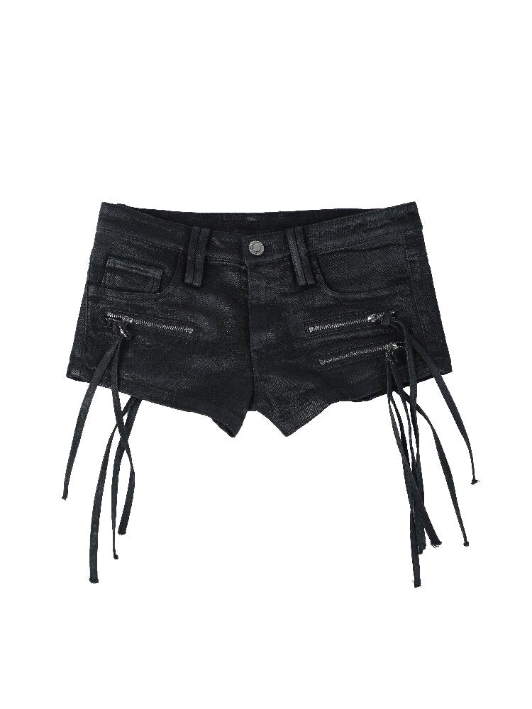 Brushed Wax Multi-Zip Tassel Shorts【s0000017147】