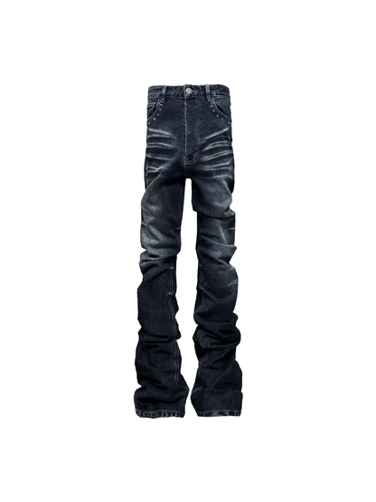 Blue Washed Riveted Flared Denim Pants【s0000019117】