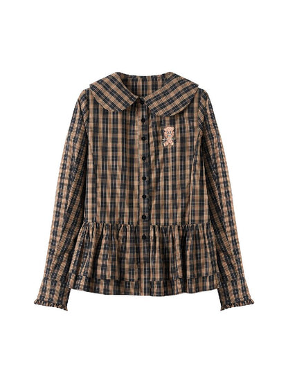 Plaid Embroidered Ruffled Shirt【s0000018726】