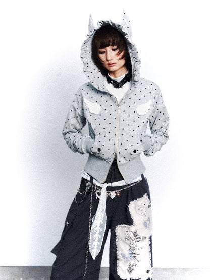 Light Asian Polka Dot Hooded Sweatshirt【s0000015972】