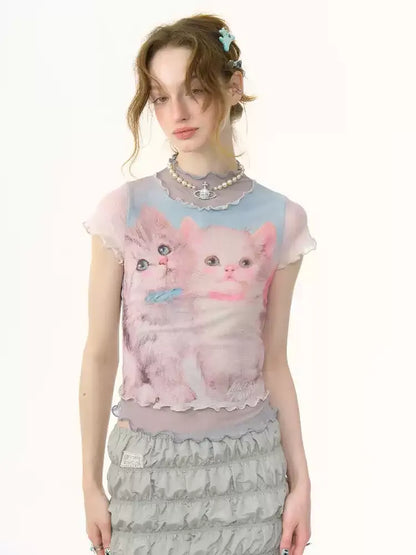 Cat Printed Short Sleeve T-shirt【s0000012255】