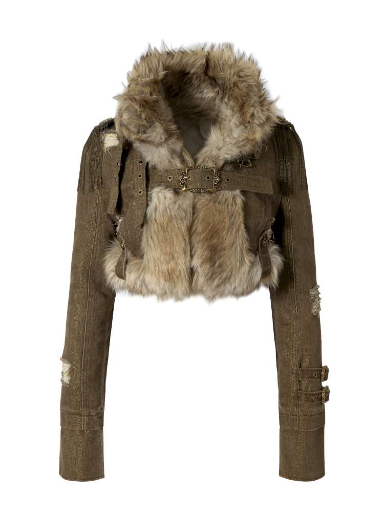 Washed Ripped Gold Filigree Denim Coat【s0000014653】