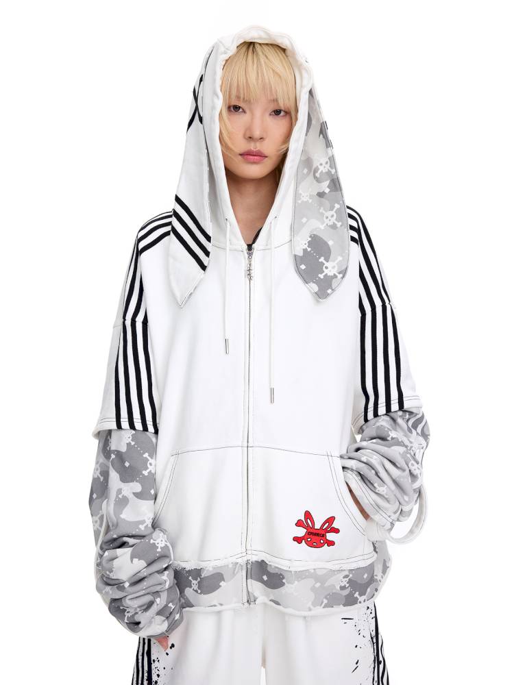 Skull Print Puff Sleeve Rabbit Ear Hoodie Jacket【s0000014419】