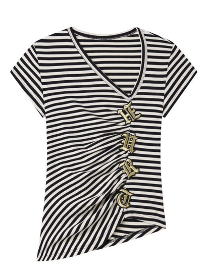 Asymmetric embroidered short-sleeved T-shirt【s0000012686】