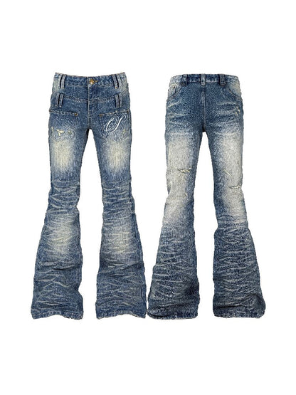 Washed Water Ripple Bootcut Jeans【s0000016184】