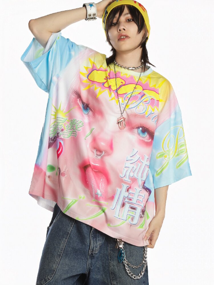 Dopamine Y2k Yabi Print T-shirt【s0000015890】