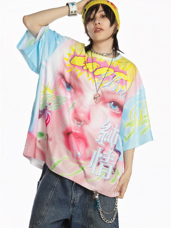 Dopamine Y2k Yabi Print T-shirt【s0000015890】