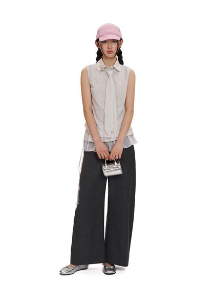 Removable tie sleeveless shirt【s0000012506】