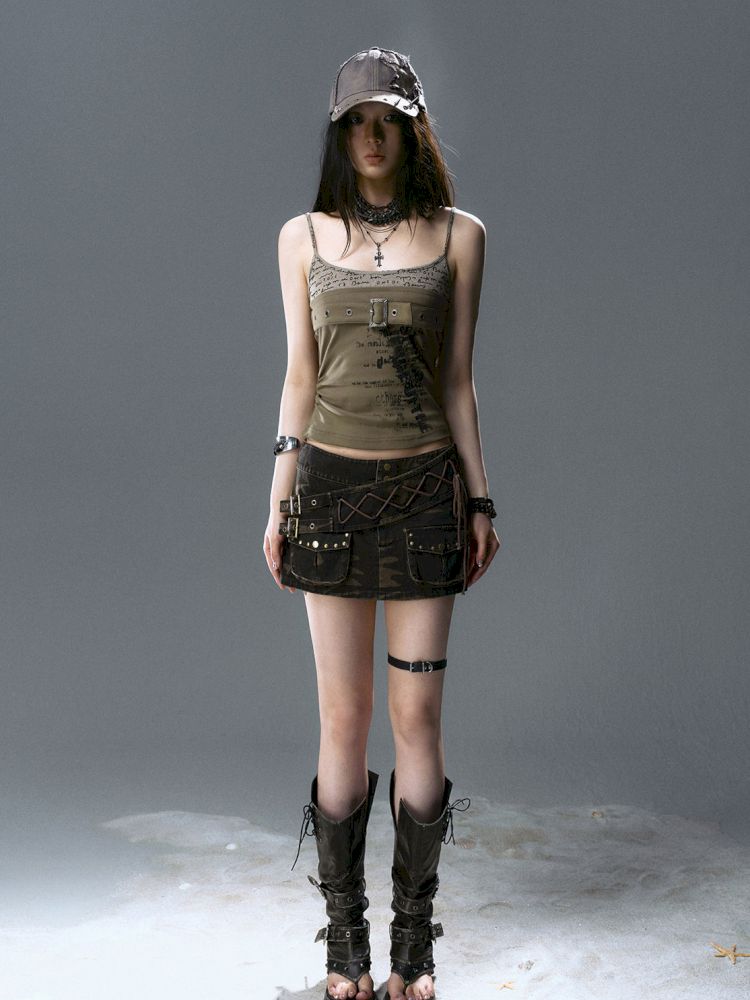 Belt Buckle Patchwork Cami Tank Top【s0000012641】