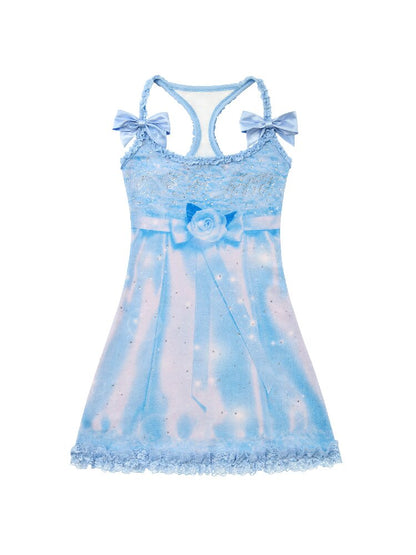 Rose Print Rhinestone Slip Dress【s0000017295】