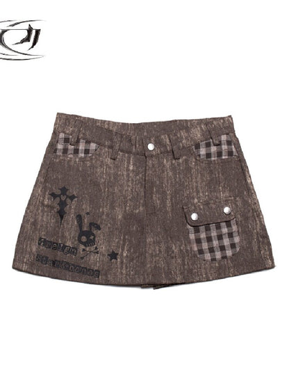 Cute Skull Denim Check Culottes【s0000018046】