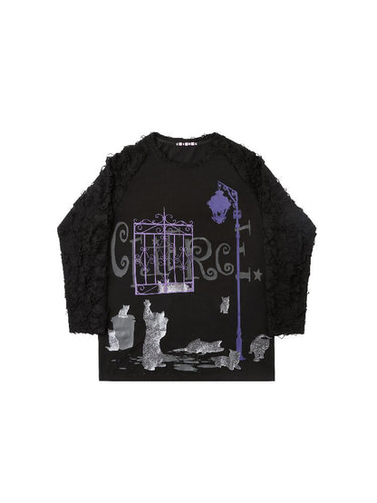 Dark Night Glitter Cat Long T-Shirt【s0000016053】