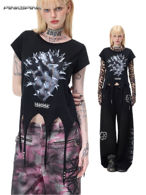 Cactus Print Riveted Irregular Top【s0000017731】