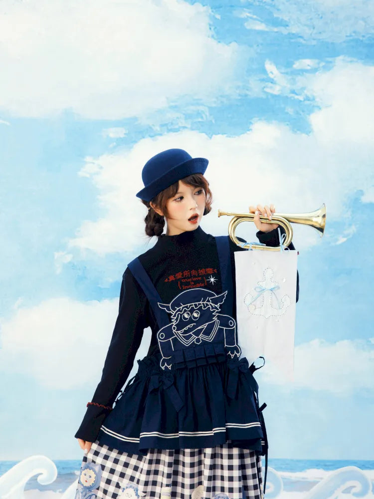 Navy Blue Layered Vest Apron【s0000014156】