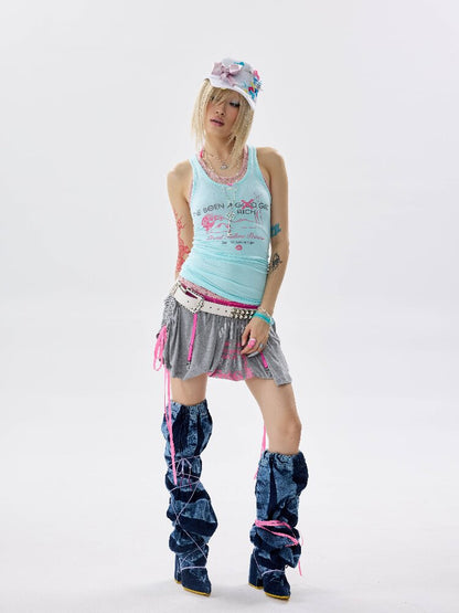 Knit Mesh Printed Camisole Vest【s0000017642】