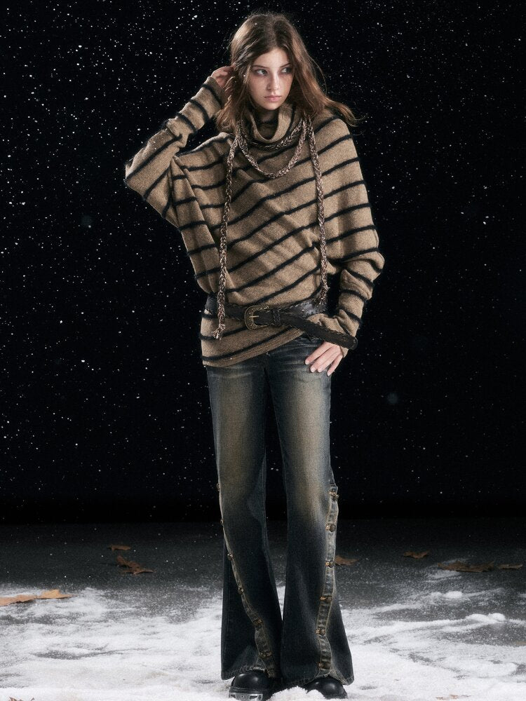 Twill Stripe Braided Wool Sweater【s0000015553】