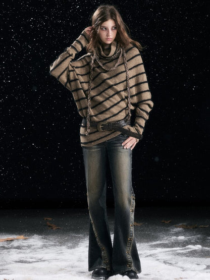 Twill Stripe Braided Wool Sweater【s0000015553】