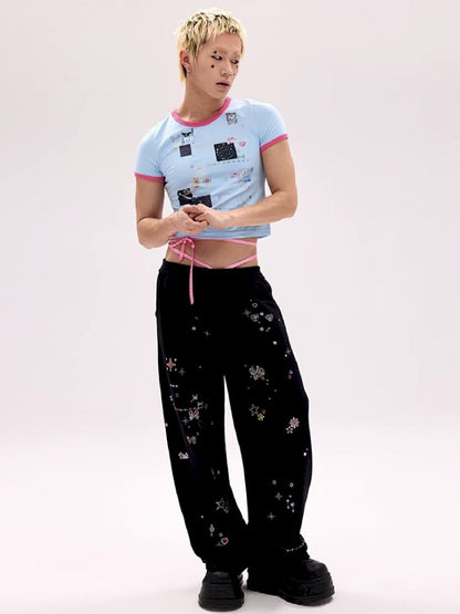 Sticker Printed Rhinestone T-Shirt【s0000011794】