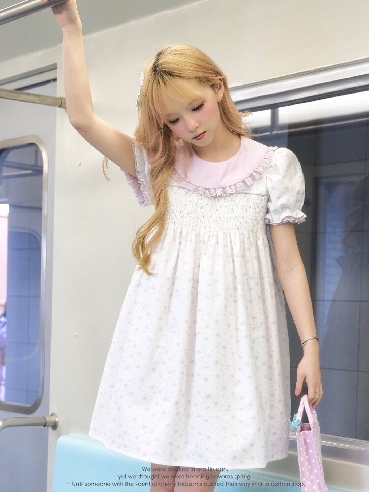 Purple Floral Puff Sleeve Dress【s0000016363】