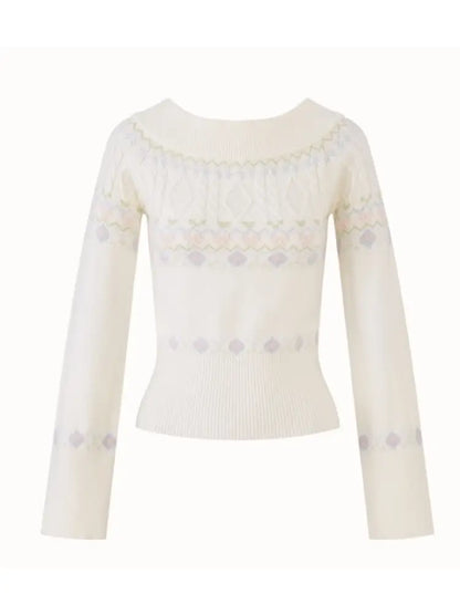 Fresh and Soft Cotton Sweater, Scarf, Floral Skirt【s0000014323】