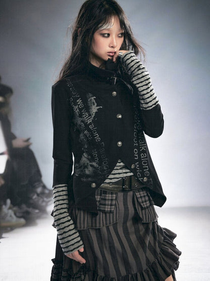 Layered Patchwork Striped Cardigan【s0000015451】