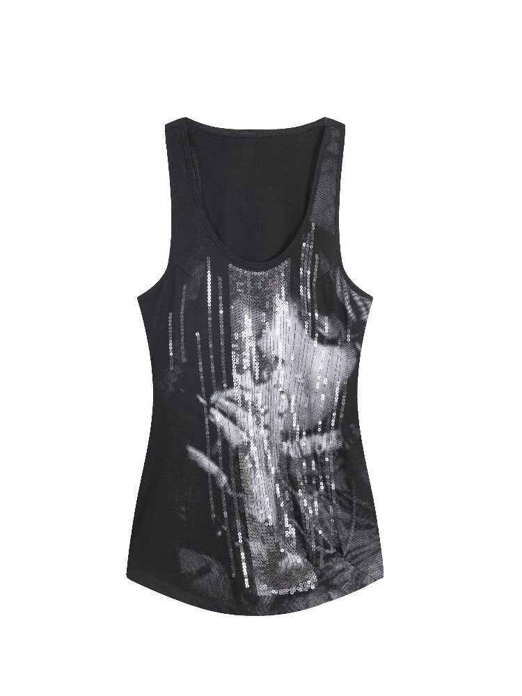 Silver Sequin Print U Neck Vest【s0000016566】