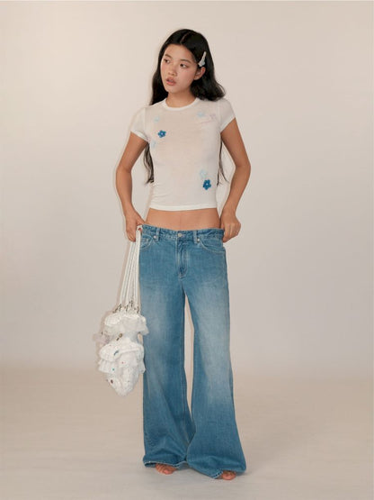 Irregular flowers Slim short-sleeved T-shirt【s0000013444】