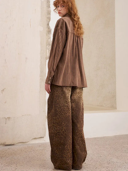 Velvet Beaded Contrast-Striped Vintage Shirt【s0000014079】