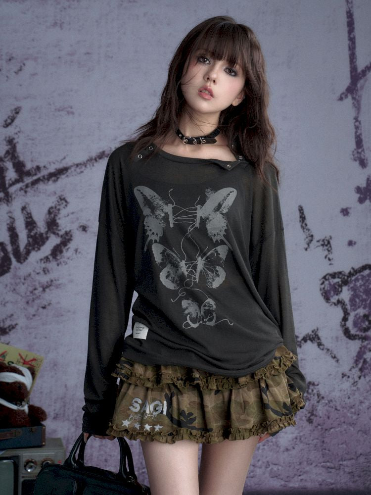 Butterfly Knit Cowl Sweet Cool Casual Top【s0000013361】